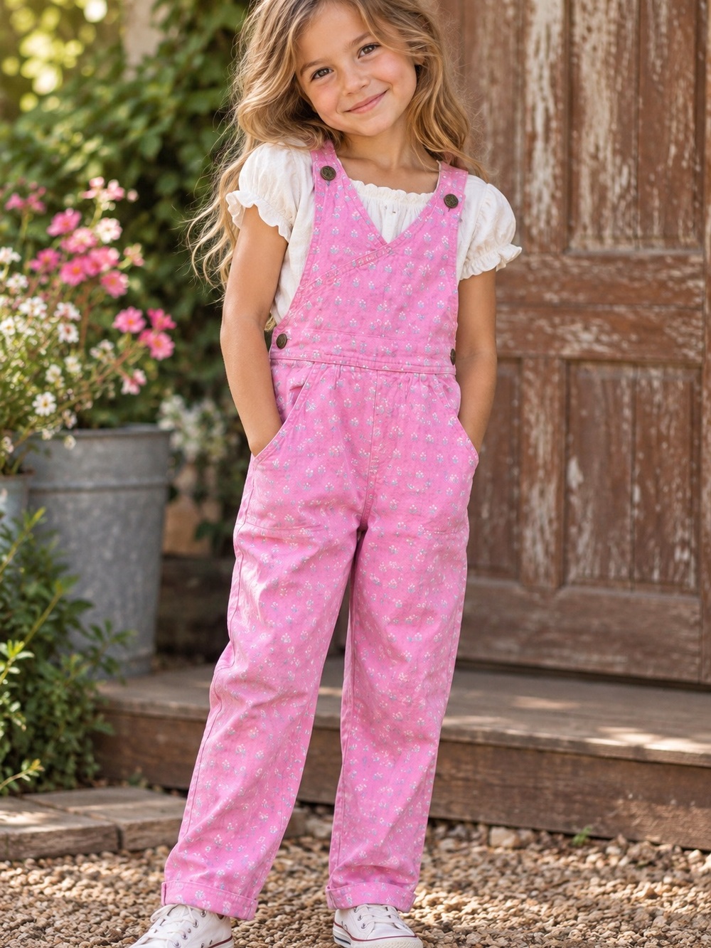 Vintage OshKosh B’Gosh Vestbak Pink Floral Overalls Size 6 USA Made